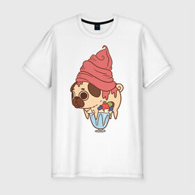 Мужская футболка премиум с принтом мопс-мороженое в Тюмени, 92% хлопок, 8% лайкра | приталенный силуэт, круглый вырез ворота, длина до линии бедра, короткий рукав | 