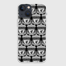 Чехол для iPhone 13 mini с принтом Liverpool BlackWhite в Тюмени,  |  | england | football | liverpool fc | logo | sport | англия | арт | ливерпуль | лига | лого | спорт | текстура | фк | футбол | футбольный клуб | эмблема