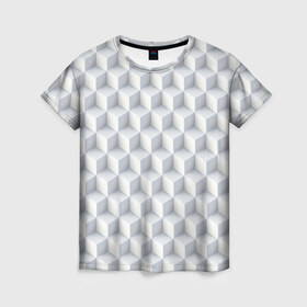 Женская футболка 3D с принтом 3D Кубы в Тюмени, 100% полиэфир ( синтетическое хлопкоподобное полотно) | прямой крой, круглый вырез горловины, длина до линии бедер | 3д | иллюзия | куб | кубы | паттерн | текстура | узор