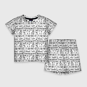 Детский костюм с шортами 3D с принтом Нотный стан в Тюмени,  |  | бемоль | диез | до | ля | ми | ноты | октава | паттерн | ре | си | скрипичный ключ | соль | фа