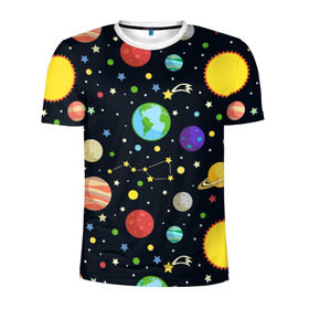 Мужская футболка 3D спортивная с принтом Солнечная система в Тюмени, 100% полиэстер с улучшенными характеристиками | приталенный силуэт, круглая горловина, широкие плечи, сужается к линии бедра | Тематика изображения на принте: большая медведица | венера | звезда | звезды | земля | космос | марс | меркурий | паттерн | сатурн | созвездия | солнце | уран | юпитер