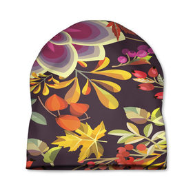 Шапка 3D с принтом Осенние мотивы в Тюмени, 100% полиэстер | универсальный размер, печать по всей поверхности изделия | fashion | flower | акварельные цветы | краски | осень | природа | рисованные цветы | розы | цветы