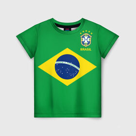 Детская футболка 3D с принтом Бразилия, форма в Тюмени, 100% гипоаллергенный полиэфир | прямой крой, круглый вырез горловины, длина до линии бедер, чуть спущенное плечо, ткань немного тянется | Тематика изображения на принте: brazil | uniform