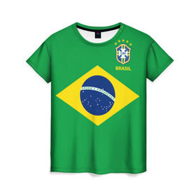 Женская футболка 3D с принтом Бразилия, форма в Тюмени, 100% полиэфир ( синтетическое хлопкоподобное полотно) | прямой крой, круглый вырез горловины, длина до линии бедер | brazil | uniform