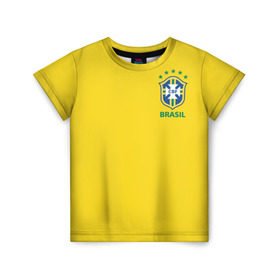Детская футболка 3D с принтом Бразилия, форма в Тюмени, 100% гипоаллергенный полиэфир | прямой крой, круглый вырез горловины, длина до линии бедер, чуть спущенное плечо, ткань немного тянется | Тематика изображения на принте: brazil | uniform | бразильская | конфедерация