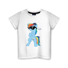 Детская футболка хлопок с принтом Крутая пони в Тюмени, 100% хлопок | круглый вырез горловины, полуприлегающий силуэт, длина до линии бедер | Тематика изображения на принте: my little pony | swag | арт | игра | крутая | лошадь | май литл пони | мультфильм | прикольные
