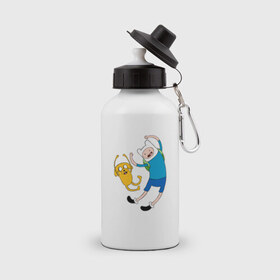Бутылка спортивная с принтом Adventure time в Тюмени, металл | емкость — 500 мл, в комплекте две пластиковые крышки и карабин для крепления | 