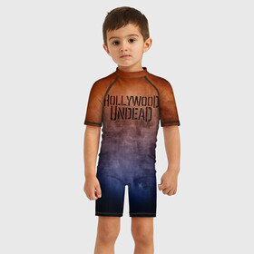 Детский купальный костюм 3D с принтом Hollywood Undead в Тюмени, Полиэстер 85%, Спандекс 15% | застежка на молнии на спине | band | hollywood undead | metal | music | rock | атрибутика | группа | метал | музыка | рок