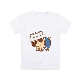 Детская футболка хлопок с принтом мопс-кофе в Тюмени, 100% хлопок | круглый вырез горловины, полуприлегающий силуэт, длина до линии бедер | Тематика изображения на принте: pug | мопс