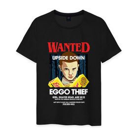 Мужская футболка хлопок с принтом Wanted: Eggo Thief / 11 в Тюмени, 100% хлопок | прямой крой, круглый вырез горловины, длина до линии бедер, слегка спущенное плечо. | 11 | netflix | stranger | things | бобби | браун | милли | нетфликс | одиннадцать