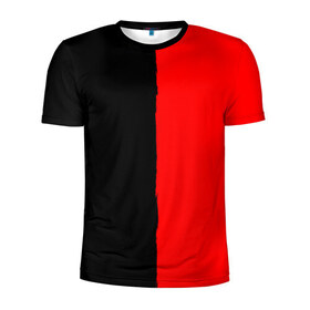 Мужская футболка 3D спортивная с принтом Red & Black в Тюмени, 100% полиэстер с улучшенными характеристиками | приталенный силуэт, круглая горловина, широкие плечи, сужается к линии бедра | black | duotone | phrases | red | text | двухцветный | красный | мат | надписи | половины | полоса | текст | фразы | черный