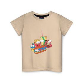 Детская футболка хлопок с принтом Вкусные Симпсоны в Тюмени, 100% хлопок | круглый вырез горловины, полуприлегающий силуэт, длина до линии бедер | bart | homer | simpsons | барт | гомер | лиза | макдак | макдональдс | мардж | мэгги | фастфуд