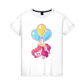 Женская футболка хлопок с принтом Chibi Pinkie Pie в Тюмени, 100% хлопок | прямой крой, круглый вырез горловины, длина до линии бедер, слегка спущенное плечо | cartoon | chibi | fim | mlp | mult | my little pony | pinkie | pinkie pie | pony | млп | пинки пай | пони