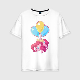 Женская футболка хлопок Oversize с принтом Chibi Pinkie Pie в Тюмени, 100% хлопок | свободный крой, круглый ворот, спущенный рукав, длина до линии бедер
 | cartoon | chibi | fim | mlp | mult | my little pony | pinkie | pinkie pie | pony | млп | пинки пай | пони