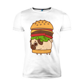 Мужская футболка премиум с принтом мопс-бургер в Тюмени, 92% хлопок, 8% лайкра | приталенный силуэт, круглый вырез ворота, длина до линии бедра, короткий рукав | pug | мопс