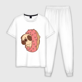 Мужская пижама хлопок с принтом мопс-пончик в Тюмени, 100% хлопок | брюки и футболка прямого кроя, без карманов, на брюках мягкая резинка на поясе и по низу штанин
 | pug | мопс