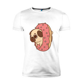 Мужская футболка премиум с принтом мопс-пончик в Тюмени, 92% хлопок, 8% лайкра | приталенный силуэт, круглый вырез ворота, длина до линии бедра, короткий рукав | Тематика изображения на принте: pug | мопс