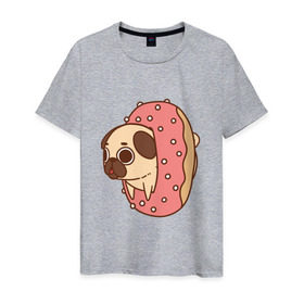 Мужская футболка хлопок с принтом мопс-пончик в Тюмени, 100% хлопок | прямой крой, круглый вырез горловины, длина до линии бедер, слегка спущенное плечо. | pug | мопс