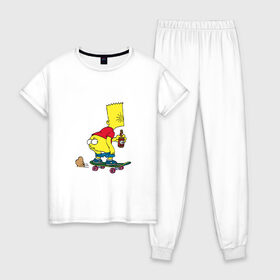 Женская пижама хлопок с принтом Bart Simpson в Тюмени, 100% хлопок | брюки и футболка прямого кроя, без карманов, на брюках мягкая резинка на поясе и по низу штанин | skate | барт | борд | скейт