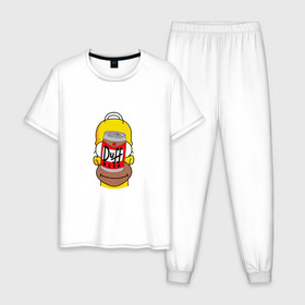 Мужская пижама хлопок с принтом Homer в Тюмени, 100% хлопок | брюки и футболка прямого кроя, без карманов, на брюках мягкая резинка на поясе и по низу штанин
 | Тематика изображения на принте: duff beer | simpsons | гомер