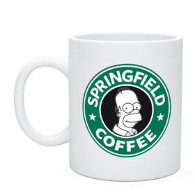 Кружка с принтом Springfield Coffee в Тюмени, керамика | объем — 330 мл, диаметр — 80 мм. Принт наносится на бока кружки, можно сделать два разных изображения | Тематика изображения на принте: homer | simpsons | гомер | лого | спрингфилд | старбакс