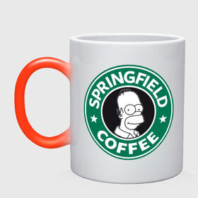 Кружка хамелеон с принтом Springfield Coffee в Тюмени, керамика | меняет цвет при нагревании, емкость 330 мл | homer | simpsons | гомер | лого | спрингфилд | старбакс