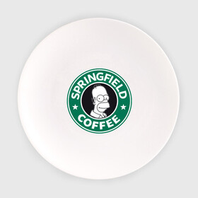 Тарелка с принтом Springfield Coffee в Тюмени, фарфор | диаметр - 210 мм
диаметр для нанесения принта - 120 мм | Тематика изображения на принте: homer | simpsons | гомер | лого | спрингфилд | старбакс