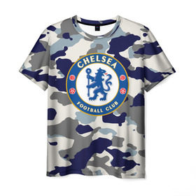 Мужская футболка 3D с принтом FC Chelsea Camouflage в Тюмени, 100% полиэфир | прямой крой, круглый вырез горловины, длина до линии бедер | 