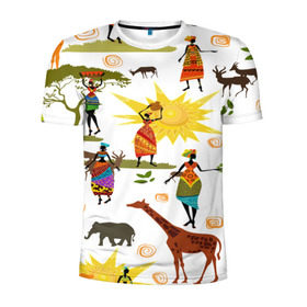 Мужская футболка 3D спортивная с принтом Африканский континет в Тюмени, 100% полиэстер с улучшенными характеристиками | приталенный силуэт, круглая горловина, широкие плечи, сужается к линии бедра | afrika | pattern | африка | африканские мотивы | африканские узоры | солнце | узор | этника | южный континент