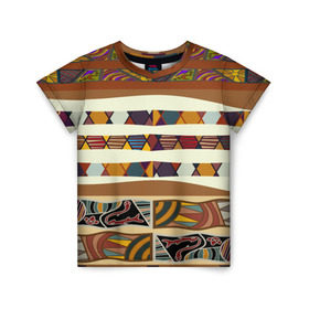 Детская футболка 3D с принтом Африканская мозаика в Тюмени, 100% гипоаллергенный полиэфир | прямой крой, круглый вырез горловины, длина до линии бедер, чуть спущенное плечо, ткань немного тянется | afrika | pattern | африка | африканские мотивы | африканские узоры | солнце | узор | этника | южный континент