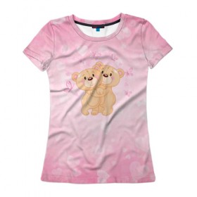 Женская футболка 3D с принтом Мишки в Тюмени, 100% полиэфир ( синтетическое хлопкоподобное полотно) | прямой крой, круглый вырез горловины, длина до линии бедер | angel | heart | love | valentines day | амур | ангел | бабочки | купидон | любовь | медведь | сердце