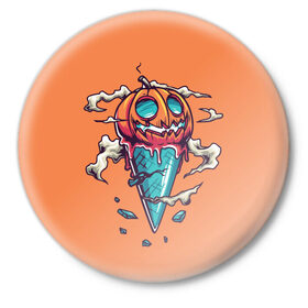 Значок с принтом Тыквенное мороженое в Тюмени,  металл | круглая форма, металлическая застежка в виде булавки | Тематика изображения на принте: день всех святых | мороженое | морожка | оранжевый | рожок | светильник джека | тыква | хеллоуин | хэллоуин