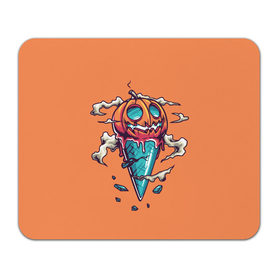 Коврик прямоугольный с принтом Тыквенное мороженое в Тюмени, натуральный каучук | размер 230 х 185 мм; запечатка лицевой стороны | день всех святых | мороженое | морожка | оранжевый | рожок | светильник джека | тыква | хеллоуин | хэллоуин