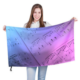Флаг 3D с принтом Ноты в Тюмени, 100% полиэстер | плотность ткани — 95 г/м2, размер — 67 х 109 см. Принт наносится с одной стороны | Тематика изображения на принте: guitar | music | piano | гитара | музыка | ноты | пианино