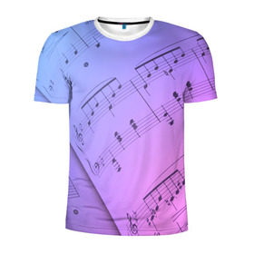 Мужская футболка 3D спортивная с принтом Ноты в Тюмени, 100% полиэстер с улучшенными характеристиками | приталенный силуэт, круглая горловина, широкие плечи, сужается к линии бедра | guitar | music | piano | гитара | музыка | ноты | пианино