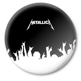 Значок с принтом Metallica в Тюмени,  металл | круглая форма, металлическая застежка в виде булавки | metallica | группа | джеймс хэтфилд | кирк хэмметт | ларс ульрих | метал | металика | металлика | миталика | музыка | роберт трухильо | рок | трэш | трэшметал | хард | хардрок | хеви | хевиметал