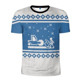 Мужская футболка 3D спортивная с принтом Свитер с Оленем в Тюмени, 100% полиэстер с улучшенными характеристиками | приталенный силуэт, круглая горловина, широкие плечи, сужается к линии бедра | зима | новый год | олень | подарок | прикол | свитер | свитер с оленем