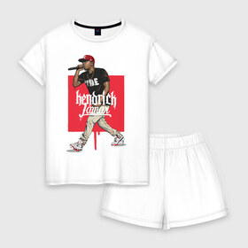 Женская пижама с шортиками хлопок с принтом Кендрик Ламар в Тюмени, 100% хлопок | футболка прямого кроя, шорты свободные с широкой мягкой резинкой | kendrick lamar | rapper | рэпер