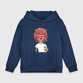 Детское худи Oversize хлопок с принтом Lil Pump в Тюмени, френч-терри — 70% хлопок, 30% полиэстер. Мягкий теплый начес внутри —100% хлопок | боковые карманы, эластичные манжеты и нижняя кромка, капюшон на магнитной кнопке | Тематика изображения на принте: esketit | face | lil pump | rap | эшкере | эщкере