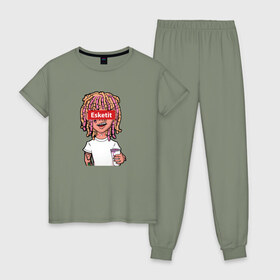 Женская пижама хлопок с принтом Lil Pump в Тюмени, 100% хлопок | брюки и футболка прямого кроя, без карманов, на брюках мягкая резинка на поясе и по низу штанин | esketit | face | lil pump | rap | эшкере | эщкере