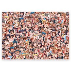 Поздравительная открытка с принтом Ahegao в Тюмени, 100% бумага | плотность бумаги 280 г/м2, матовая, на обратной стороне линовка и место для марки
 | anime | аниме | лицо | манга | паттрен | цветное