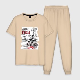Мужская пижама хлопок с принтом Фридрих Ницше в Тюмени, 100% хлопок | брюки и футболка прямого кроя, без карманов, на брюках мягкая резинка на поясе и по низу штанин
 | 