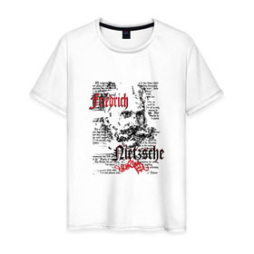 Мужская футболка хлопок с принтом Фридрих Ницше в Тюмени, 100% хлопок | прямой крой, круглый вырез горловины, длина до линии бедер, слегка спущенное плечо. | 