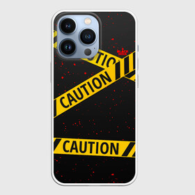 Чехол для iPhone 13 Pro с принтом Caution Style в Тюмени,  |  | Тематика изображения на принте: blood | caution | street | tape | urban | брызги | кровь | лента | опасный | скотч | улица | урбан