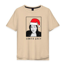 Мужская футболка хлопок Oversize с принтом Sasha Grey (Santa) в Тюмени, 100% хлопок | свободный крой, круглый ворот, “спинка” длиннее передней части | Тематика изображения на принте: brazzers | sasha gray | sasha grey | бразерс | браззерс | саша грей | саша грэй
