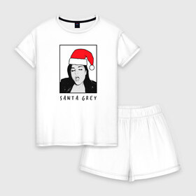 Женская пижама с шортиками хлопок с принтом Sasha Grey (Santa) в Тюмени, 100% хлопок | футболка прямого кроя, шорты свободные с широкой мягкой резинкой | brazzers | sasha gray | sasha grey | бразерс | браззерс | саша грей | саша грэй