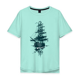 Мужская футболка хлопок Oversize с принтом Летучий Голландец в Тюмени, 100% хлопок | свободный крой, круглый ворот, “спинка” длиннее передней части | корабль | легенда | летучий голландец | море | парусник | пираты | призрак | череп