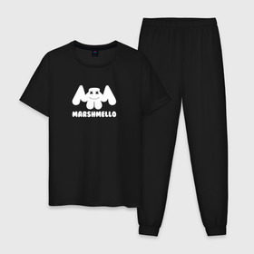 Мужская пижама хлопок с принтом Marshmello в Тюмени, 100% хлопок | брюки и футболка прямого кроя, без карманов, на брюках мягкая резинка на поясе и по низу штанин
 | edm | marshmello