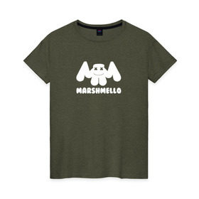 Женская футболка хлопок с принтом Marshmello в Тюмени, 100% хлопок | прямой крой, круглый вырез горловины, длина до линии бедер, слегка спущенное плечо | edm | marshmello