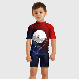Детский купальный костюм 3D с принтом Кит в Тюмени, Полиэстер 85%, Спандекс 15% | застежка на молнии на спине | space | star | животные | звезды | космос | море | штурвал